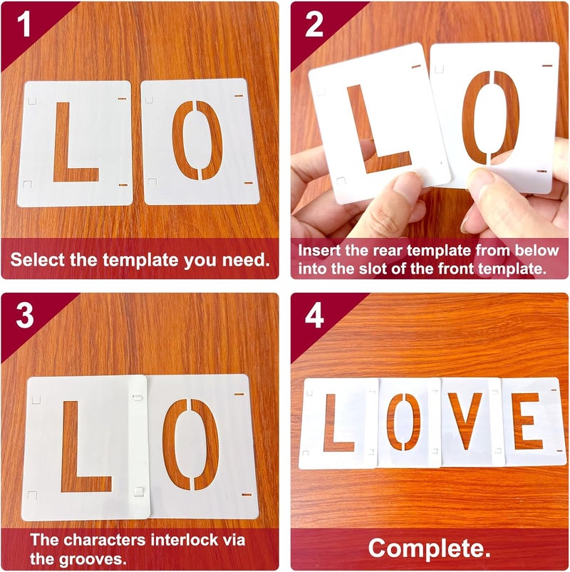 Vomulato 2 Pack - 4 Inch Letter Stencils Set, 72 Reusable Stencils for Painting On Wood, Metal, Walls, Fabric, Rocks with Interlocking, Perfect for Banners, Sign Making & DIY Art (4 inch) - Image 4
